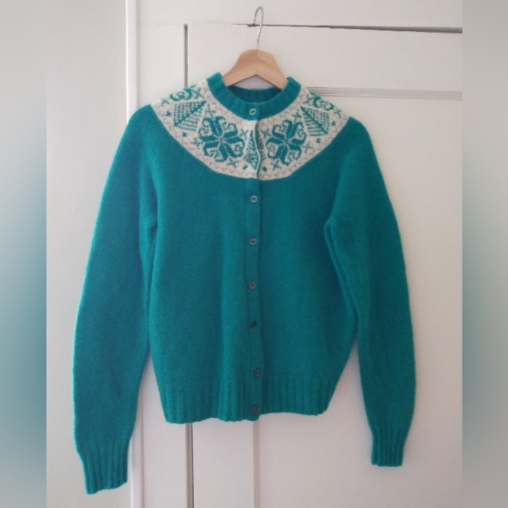 Vintage Teal Green Fairisle Cardigan